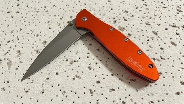 1660OR Kershaw Plain Blade Orange Handle Ken Onion Design Folding Pocket Knife - Image 3 of 4