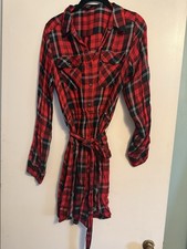 Express Red & Black Flannel Belted Shirt Dress Size Small