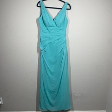 Wtoo 10 Crystal Chiffon Gown Maxi Sheath Dress Teal Mermaid Pleated Hourglass