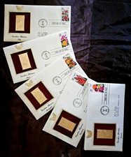 22kt Golden Replica 1st Day of Issue U.S. Garden Flowers 1994 w/Info Postcard