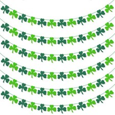 St Patricks Day Garland, Pre-Stung Hanging Felt Shamrock Garland for Wall, Fir
