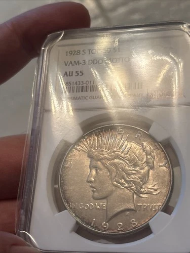 1928 S Silver Peace Dollar 🇺🇸 NGC AU55 Top 50 VAM 3 DDO Motto 🔥