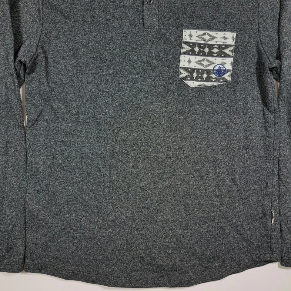 Volcom Thin Long Sleeve Henley Sweater - Grey - Tribal Chest Pocket - Medium - Image 3 of 4