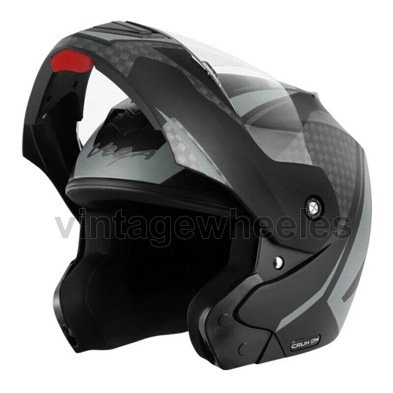 Vega Crux Dx Checks Dull Black Silver Flip Up Helmet
