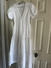 ZARA DRESS WOMENS SZ S WHITE EYELET MIDI SMOCKED FAIRY 