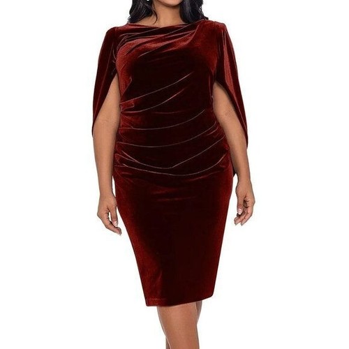 NWT Betsy & Adam Womens Burgundy Velvet Cape Drape Back Dress SIZE 14 PLUS