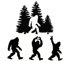 Bigfoot Sasquatch Trees Forest 4 PK Black Vinyl Decals Car Truck Camper Window