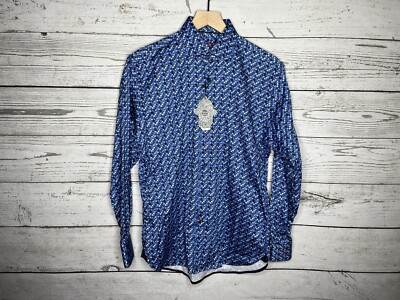 Visconti Black Mens Blue Geometric Button Down Shirt Size Small NWT