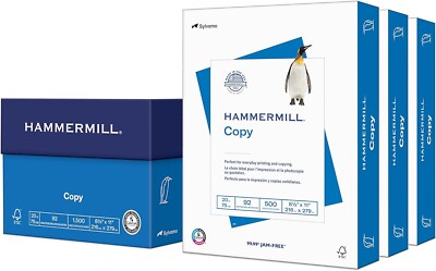 1,500 Sheets Hammermill Printer Paper, 20 Lb Copy Paper 8.5x11, 3 Ream 92 Bright