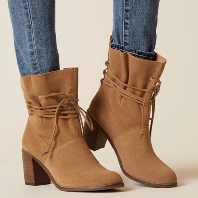 Toms Mila Bootie Size in Toffee Tan Khaki Camel Tie Suede