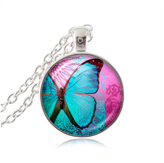 AQUA BLUE BUTTERFLY handmade Pendant Sterling 925 Silver 20