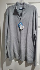 NWT COLUMBIA Men's XL Pull-Over Sweater-Half Zip-Gray-Lightweight-Wool Blend-NEW