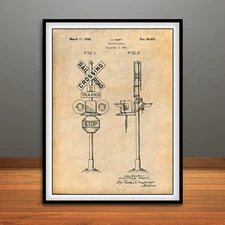 1935 Railroad Train Crossing Signal Patent Print Art Drawing Poster
