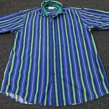 Vtg Wearguard Work Shirt Mens Medium Short Sleeve Button Up Blue Stripe Pocket