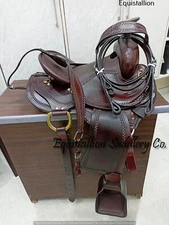 leather western endurance horse riding brown saddle tack with accessories