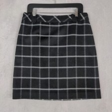 Talbots A Line Skirt Women 8 Black Windowpane Plaid Wool Dark Academia Career