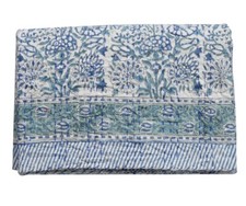 Block Print Kantha Quilt Cotton Indian Bedspread Handmade Bedding Blanket Throw