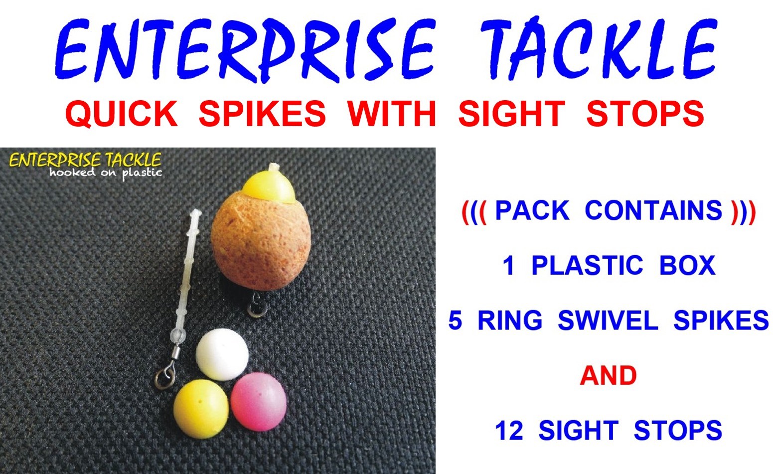 ENTERPRISE QUICK SPIKES+STOPS+BOX FOR CARP FISHING RING SWIVEL BOILIE HOOK BAIT