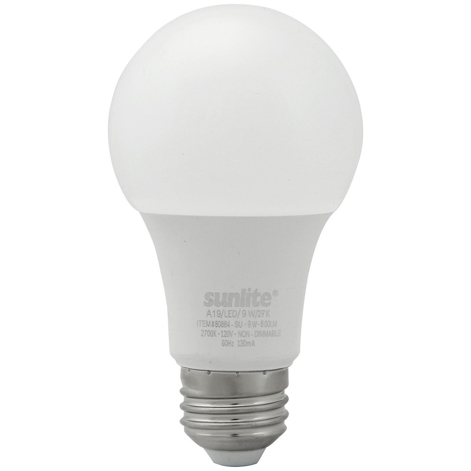 Sunlite LED A19 Light Bulb 9W (60W=) Medium E26 Base 2700K Warm White ...