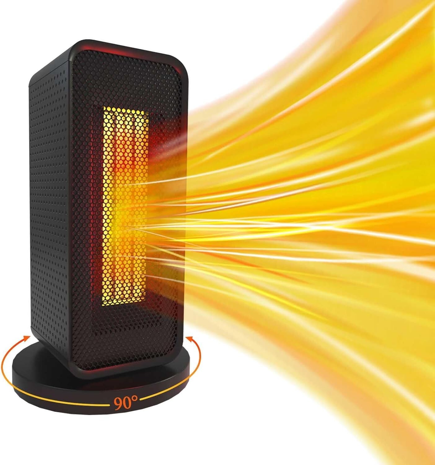 Electric Fan Heater w. 90° Oscillation (Black), 600/1200W Ceramic Energy Efficie-image