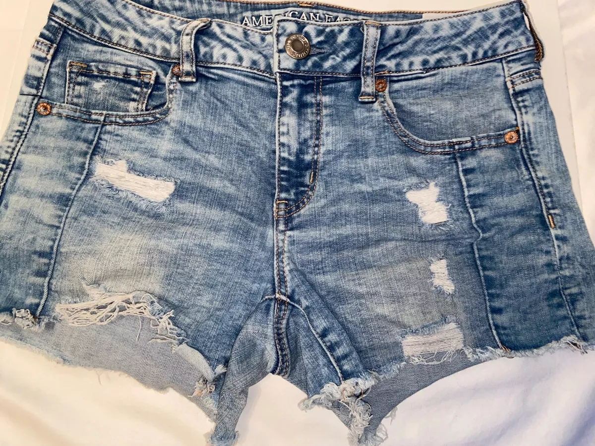 American Eagle Distressed jean shorts size 10 SuperStretch RN 544B5  AEM120605U9A