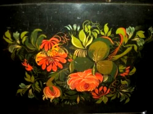 ANTIQUE FRENCH HP TOLE TRAY FOLK ART PRIMITIVE COUNTRY CHIPPY SIGNED LYON FRANCE - Image 3 of 4