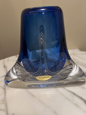 adam jablonski art glass vase Blue White (Small Chip On Bottom) Signed On Bottom