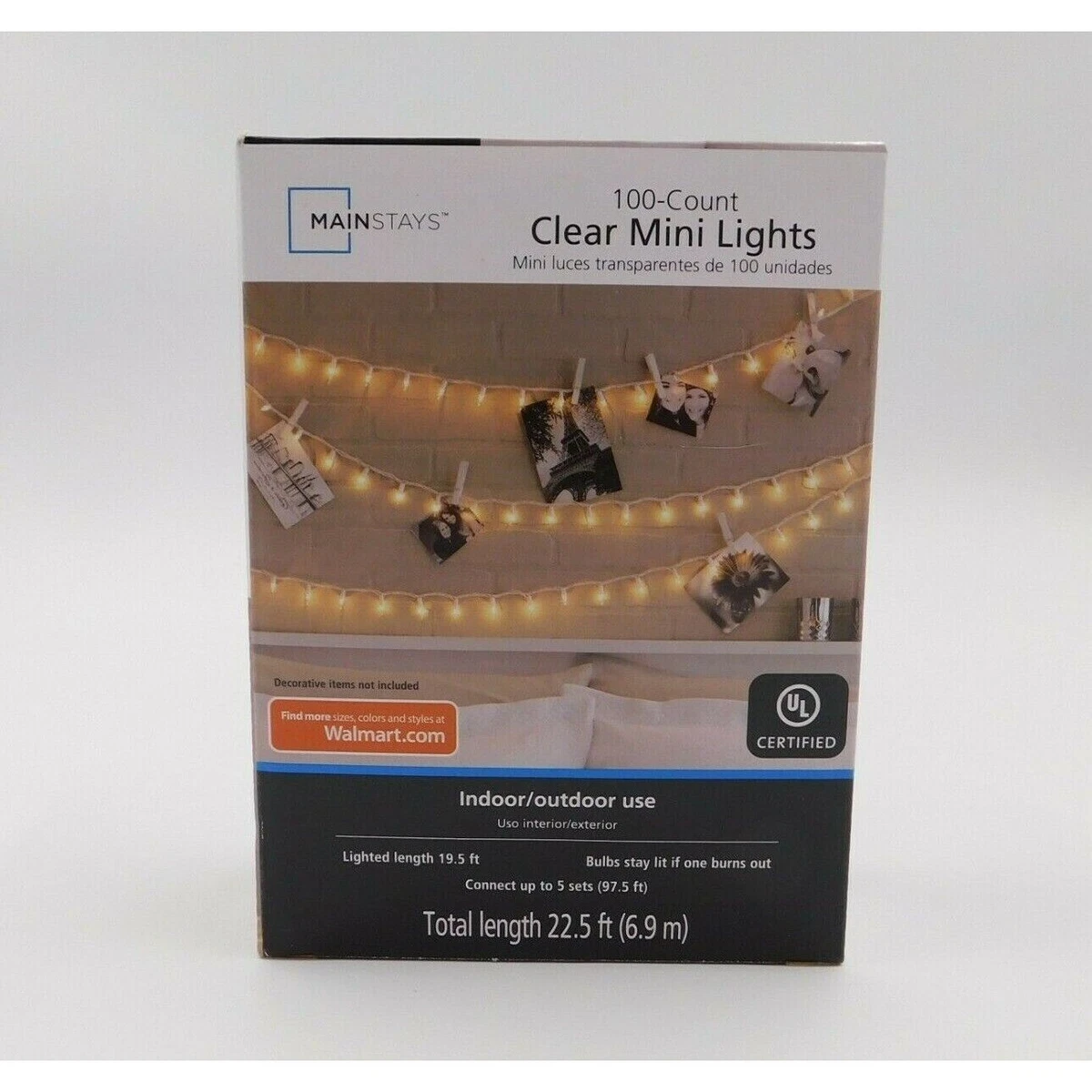 Mainstays 100 Clear Mini Lights Bulbs Indoor Outdoor White Wire