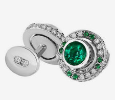 Lab-Created 6.7CT Emerald  Cubic Zirconia In 935 Silver Men's Elegant Cufflinks