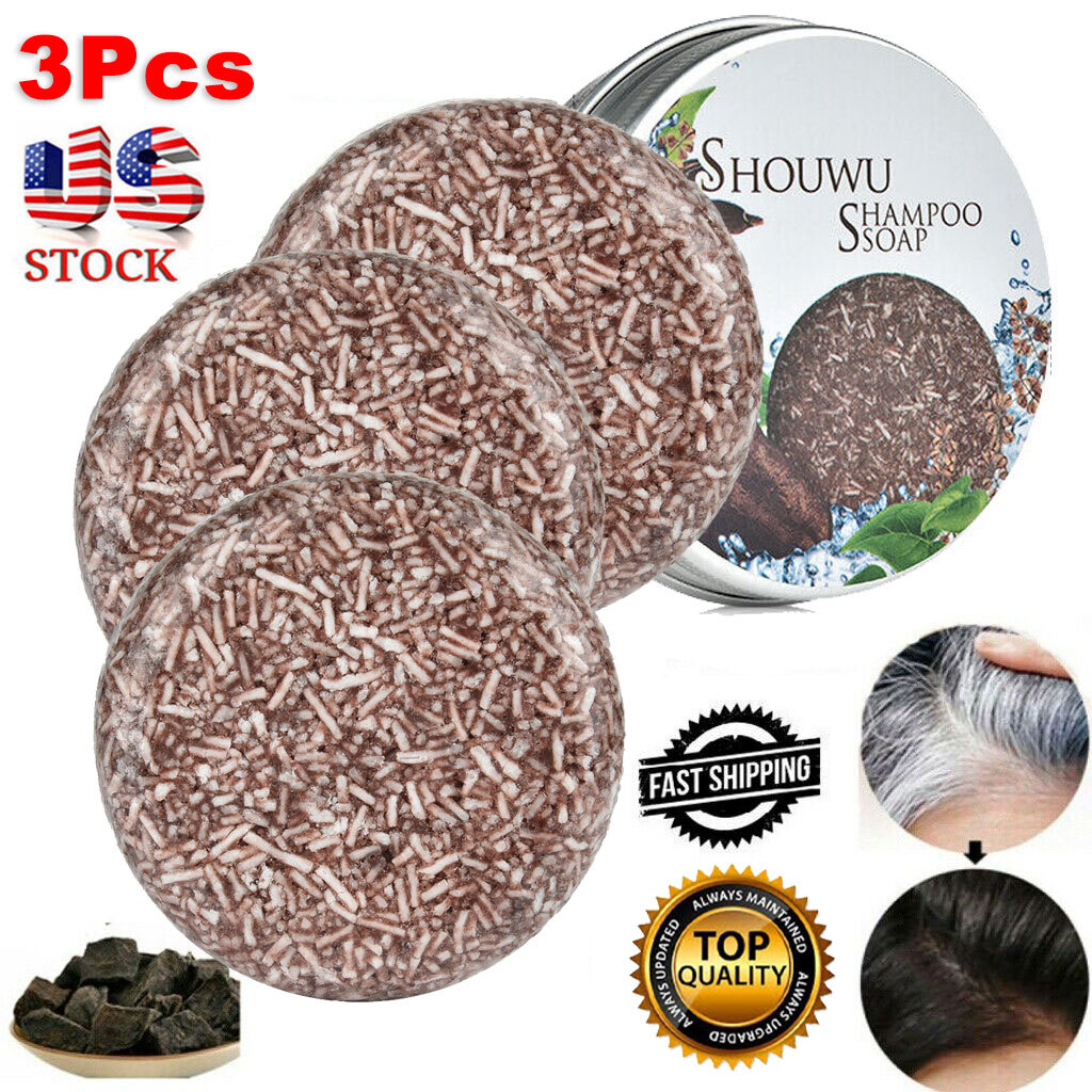 3PC Organic Grey Reverse Shampoo Bar Natural Hair Darkening Repair