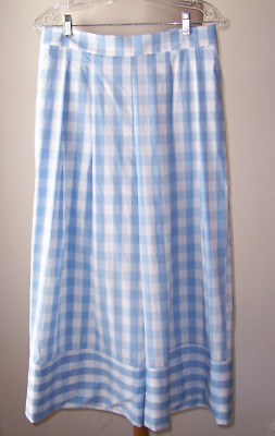 MEIMEIJ Blue White Cotton Gingham Check  Wide Leg Crop Pants 44 8