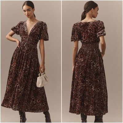 Anthropologie The Katerina Button Front Dress Velvet Edition Size 2 Short Sleeve