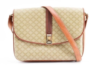 CELINE Shoulder Bag Crossbody Logo PVC Leather Beige Women's USED FROM JAPAN