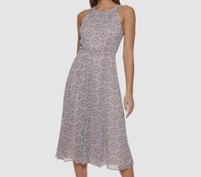 Tommy Hilfiger Women's Pink Printed Halter Sleeveless Midi A-Line Dress Size 6