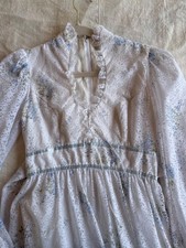 Vintage Prairie Dress White With Blue And Pink Flowers lace sleeves