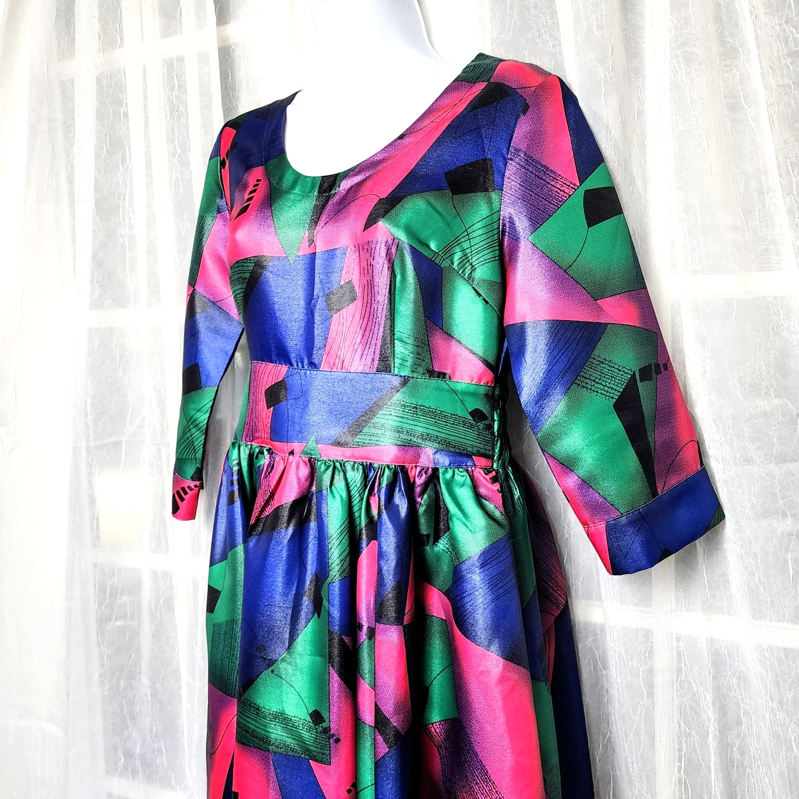 VETEMENTS Abito Midi Eien Tg S Astratto Blu Rosa Geometrico Artistico Maximalista Dopamina