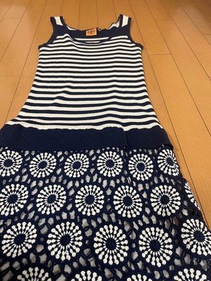 Tory Burch Women Dress Xs Sleeveless Navy/White Limited Edition VHTF Designer Co