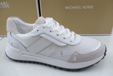 Michael Kors Size 7 Monroe Trainer Lace Up Sneakers Mk Logo Leather Mesh White