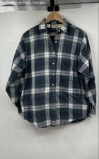 L.L. Bean Long Sleeve Plaid Button Down Shirt Women's 14 Green Blue Made In USA