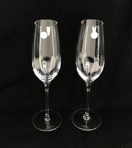 Vtg Tiffany & Co. Crystal Classic Champagne Flutes 9 5/8" Set 2 Glasses - No Box