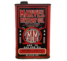 Vintage Marvel Mystery Oil Top Cylinder Lubrication 32 Oz. 1 Quart Can - Empty