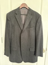 Zegna 44L Sport Coat Blazer Gray Pinstripe Wool Angora