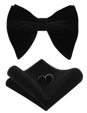 Mens Pretied Velvet Adjustable Bow Tie, Hanky and Cufflinks One Size 015-black