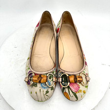 Gucci Women Size 6.5B Flora canvas ballet Lea...