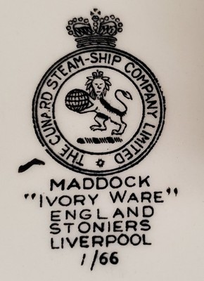 Cunard Steam Ship Company RMS Queen Mary Maddock Ivory Ware 7 1/4'' Plate 1/66