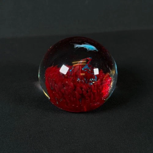 Vintage Hand Made Murano Glass Paperweight aquarium fish red blue 2"