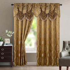 Elegant Comfort Aurora Jacquard Look Curtain Panel Set with Attached Valance ...