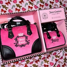New Pink Juicy Couture Purse Set of 2 Mommy & Me Satchel Crossbody Bags Velour