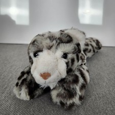 FAO Schwarz Snow Leopard Plush Medium Stuffed Animal Toy Gray White Laying