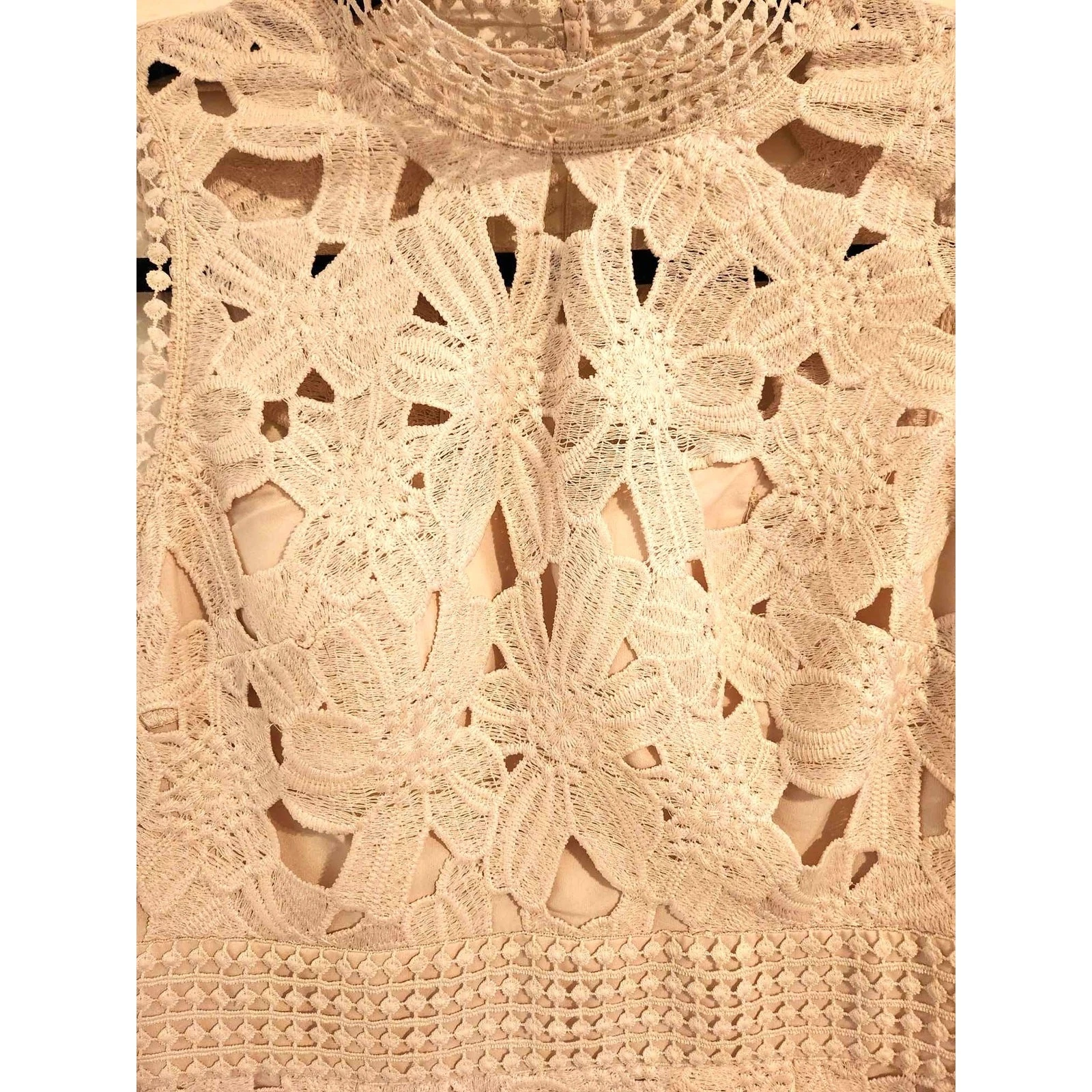 OFF WHITE Abito nuovo con etichette $188 Nicole Miller New York bianco sporco senza maniche pizzo occhielli taglia 4